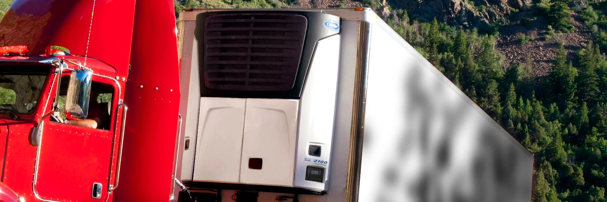 Camión refrigerado parado en la carretera por una aparente falla.